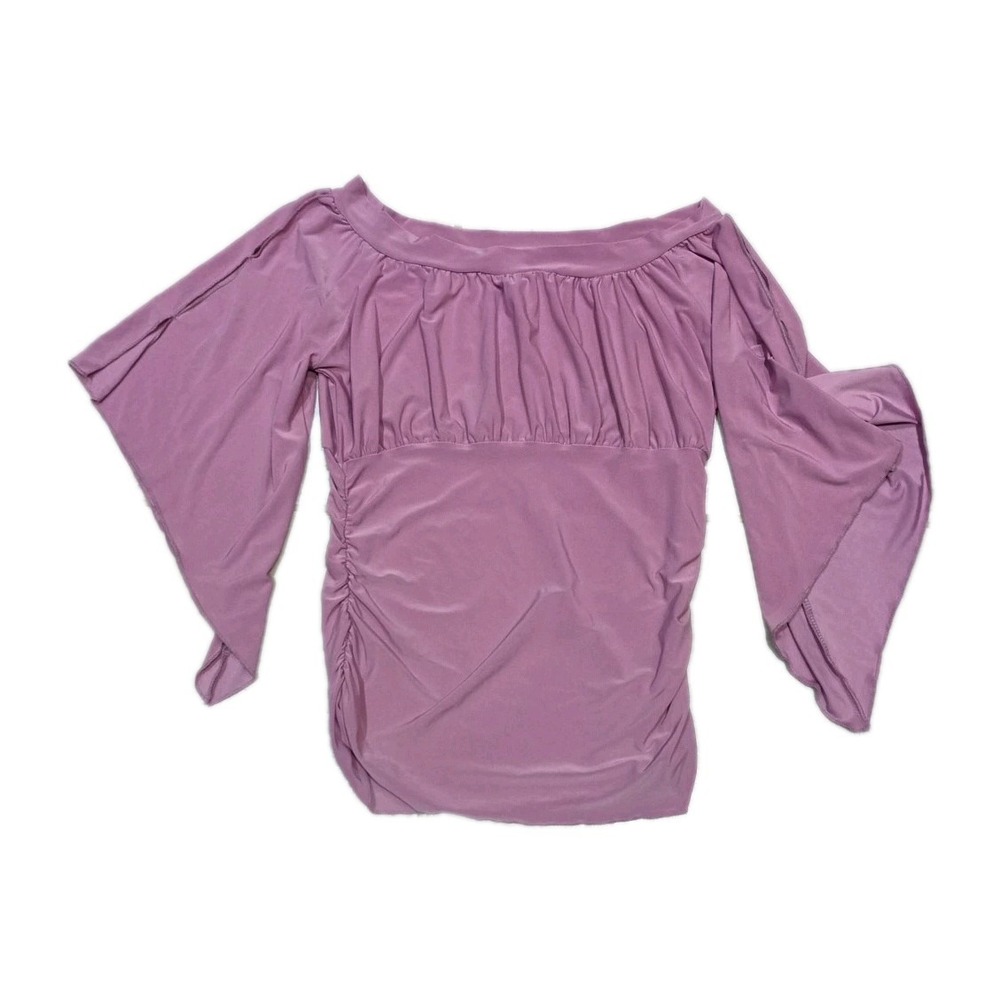 VTG 90s Y2K Rave Off Shoulder Pink Rushed Fairycore Clubwear Blouse Medium USA